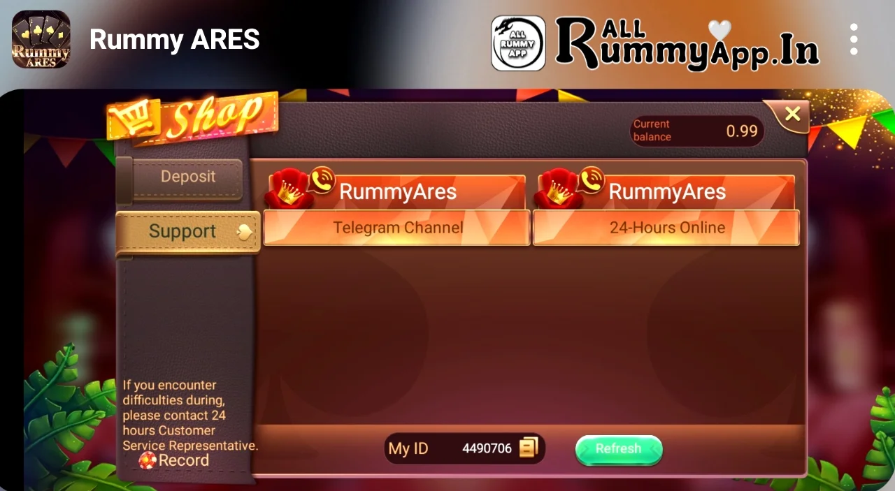 Rummy Ares APK Customer Support