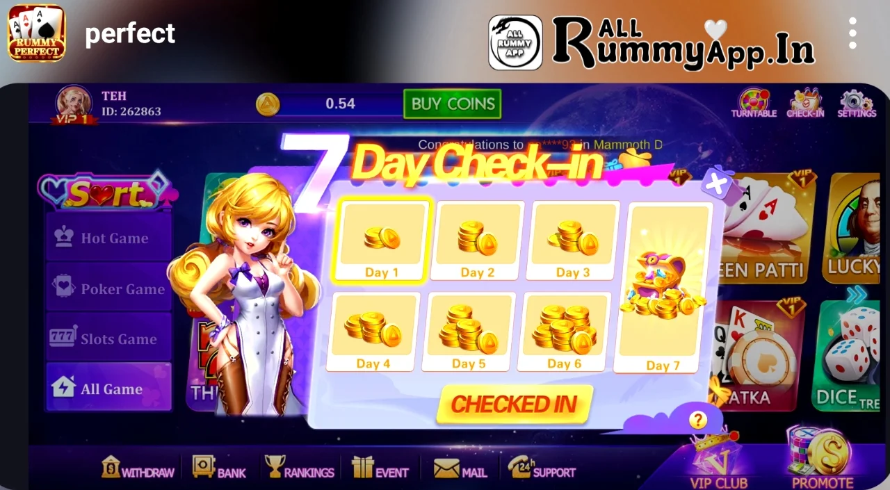 Rummy Perfect APK Daily Check-In Program