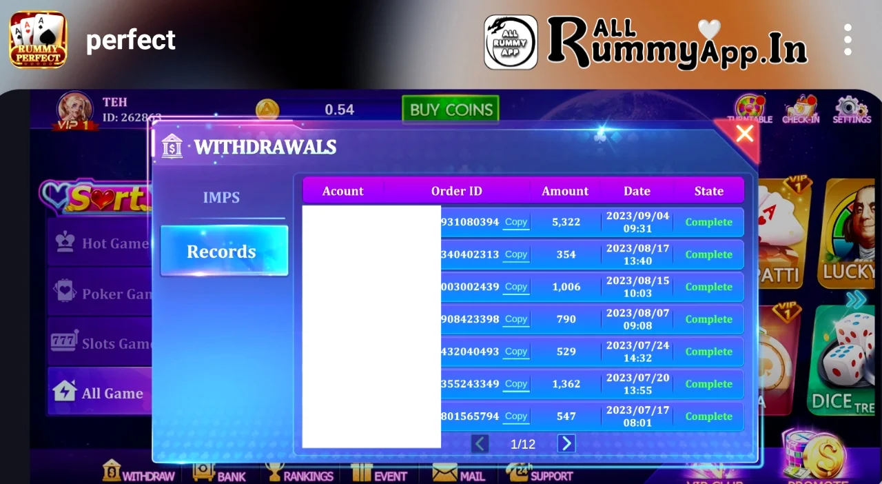 Rummy Perfect APK Payment Proof