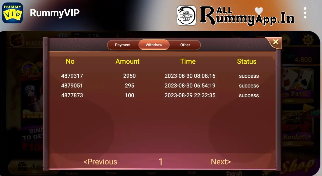 Rummy VIP APK Payment Proof