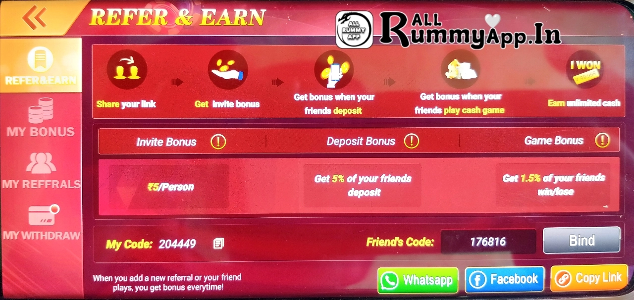 Teen Patti Refer Earn Invite And Earn